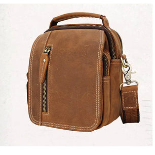 Men's Genuine Leather Zipper Closure Solid Pattern Shoulder Bag