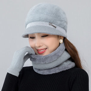 Women's Rabbit Fur Solid Pattern Casual Wear Winter Beanies Cap