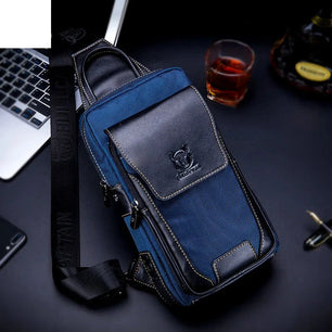 Men's Genuine Leather Zipper Closure Mixed Colors Shoulder Bag