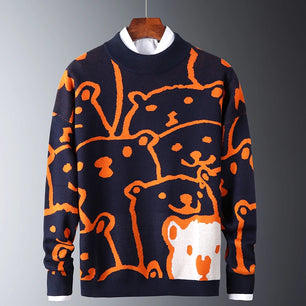 Men's O-Neck Acrylic Long Sleeves Cartoon Pattern Casual Sweater