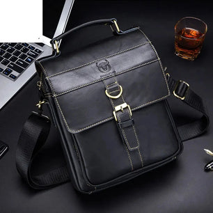 Men's Genuine Leather Zipper Closure Solid Pattern Shoulder Bag