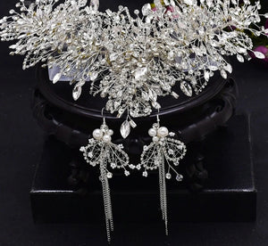 Women's Tibetan Silver Pearl Pattern Wedding Crown Jewelry Sets