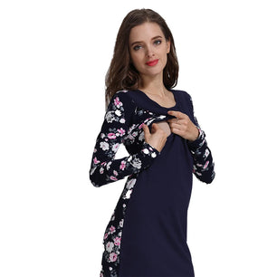 Women's Spandex O-Neck Long Sleeve Floral Pattern Maternity Dress