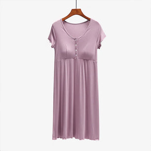 Women's Viscose V-Neck Short Sleeves Pleated Maternity Dress