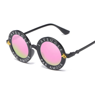 Women's Plastic Frame Acrylic Lens Round Shape Trendy Sunglasses