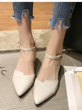 Women's PU Pointed Toe Buckle Strap Closure Solid Pattern Shoes