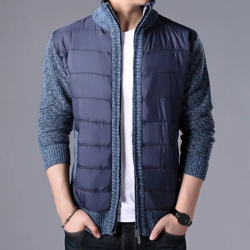 Men's Cotton Stand Collar Long Sleeves Solid Pattern Jacket