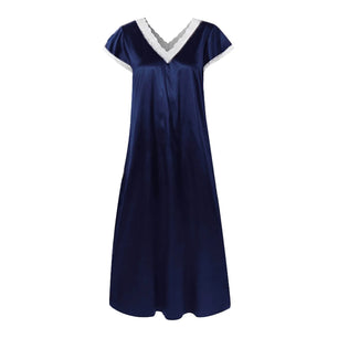 Women's Silk V-Neck Short Sleeves Nightgown Sleepwear Dress