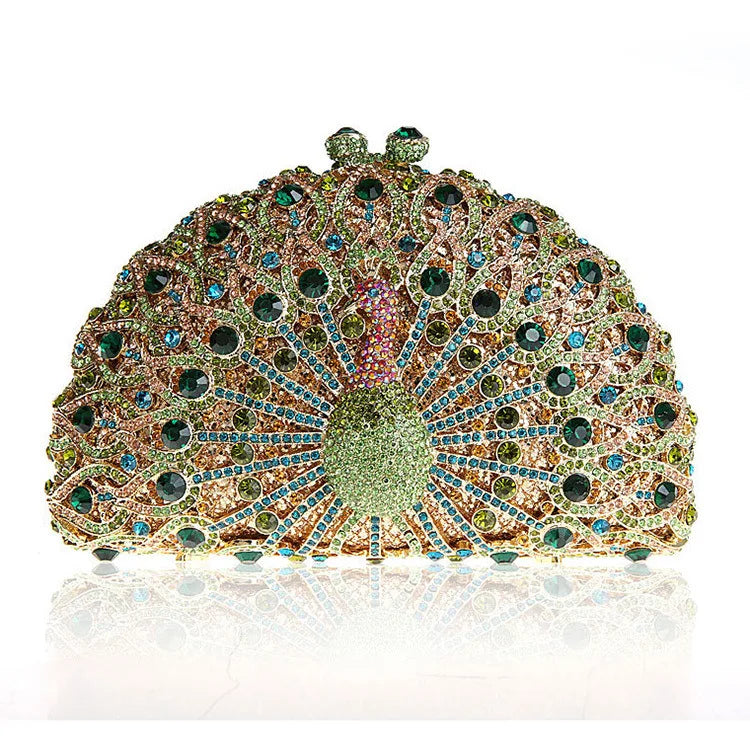 Women's Metallic Hasp Closure Peacock Pattern Wedding Clutch