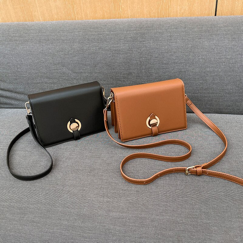 Women's PU Slot Pocket Cover Closure Solid Luxury Shoulder Bag