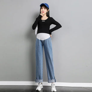 Women's Polyester High Waist Button Fly Closure Maternity Trouser