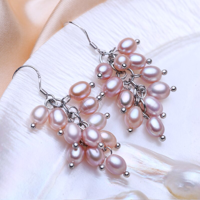 Women's 100% 925 Sterling Silver Freshwater Pearl Drop Earrings