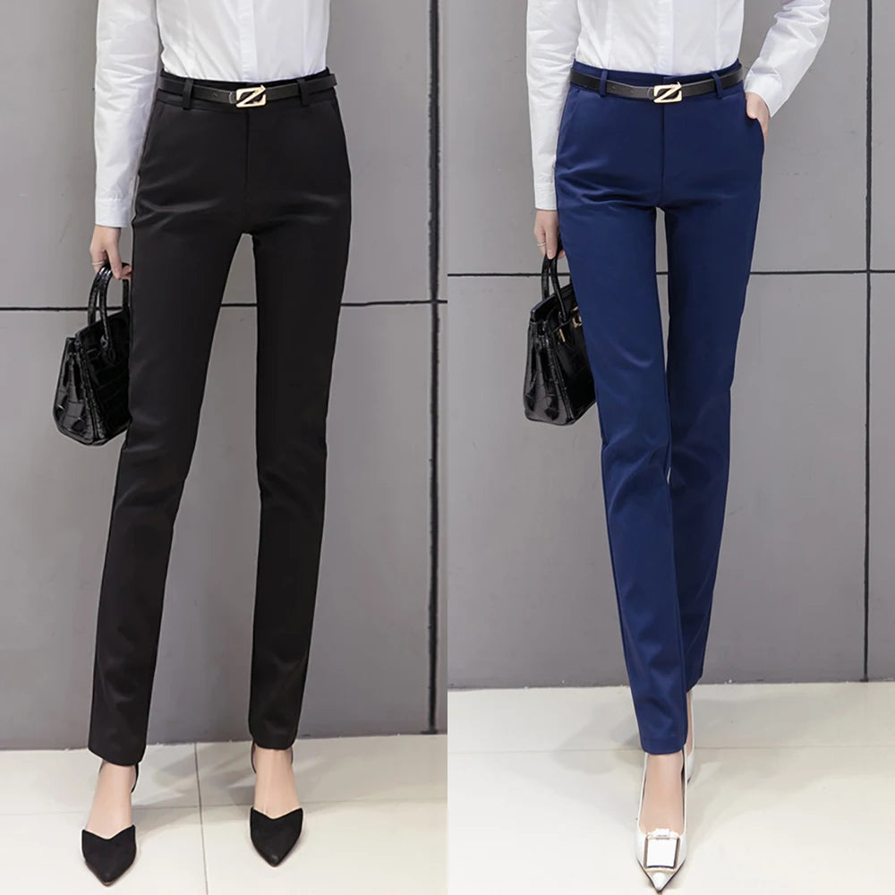 Women's Spandex High Elastic Waist Zipper Fly Closure Formal Pants