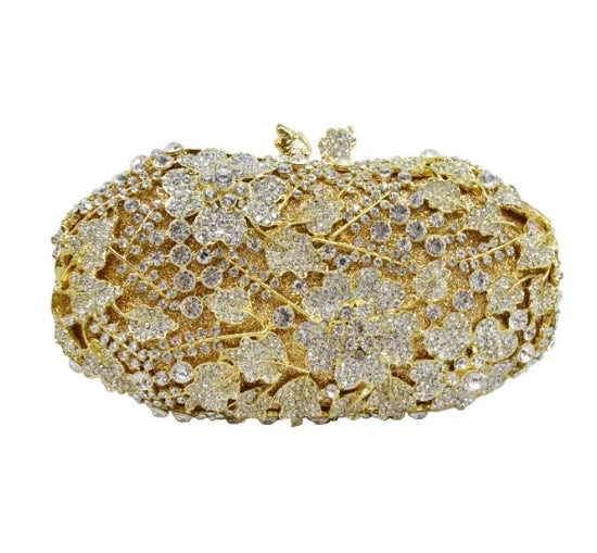 Women's Metallic Hasp Closure Flower Beaded Bridal Wedding Clutch