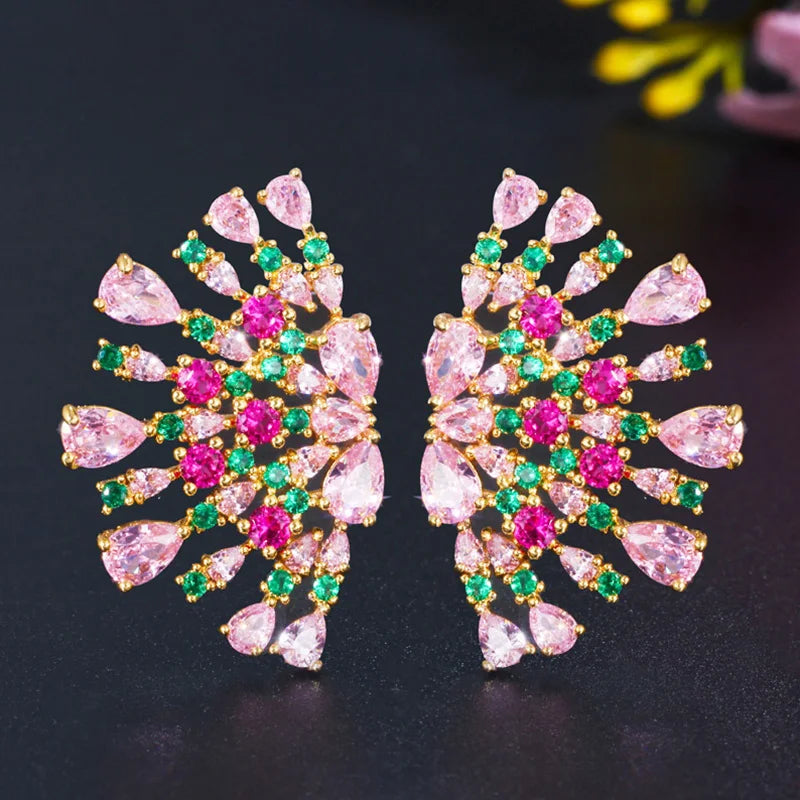 Women's Copper Cubic Zirconia Trendy Bridal Wedding Stud Earrings