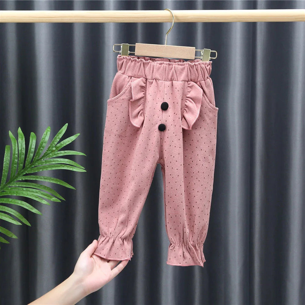 Kid's Girl Cotton Mid Elastic Waist Closure Casual Wear Trousers