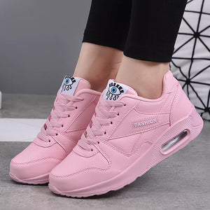 Women's Leather Round Toe Lace-up Closure Sports Wear Sneakers