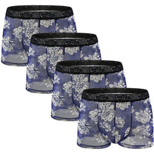 Men's 4 Pcs Nylon Breathable Floral Pattern Loose Boxer Shorts