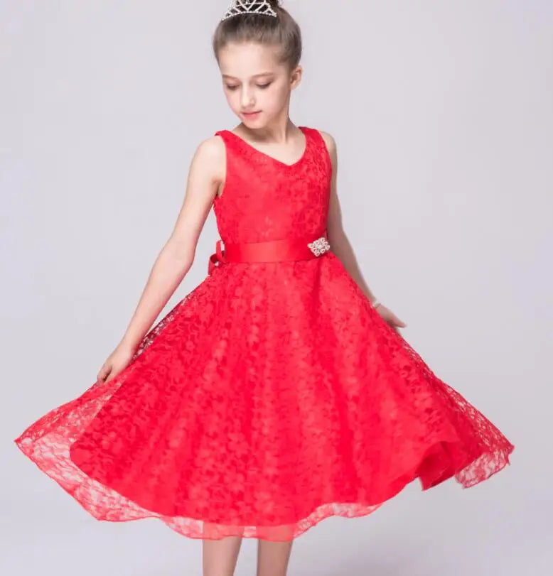 Kid's Cotton V-Neck Sleeveless Floral Pattern Formal Wear Clothes