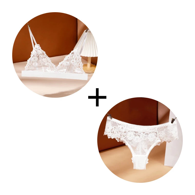 Women's Spandex Lace Back Closure Sexy Push-Up Bra With Panties