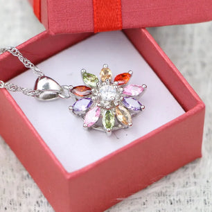 Women's 100% 925 Sterling Silver Zircon Flower Shaped Necklace