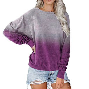 Women's Polyester O-Neck Long Sleeve Mixed Colors Pattern Tops