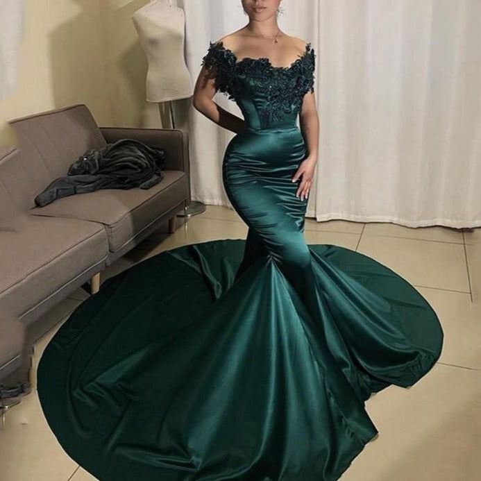 Women's Polyester Off-Shoulder Sleeveless Mermaid Evening Dress