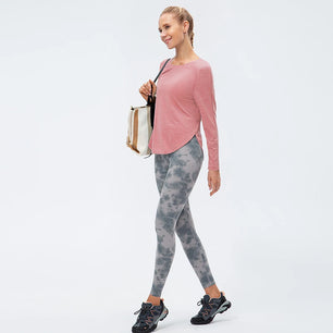 Women's Polyester O-Neck Long Sleeve Breathable Yoga Workout Top