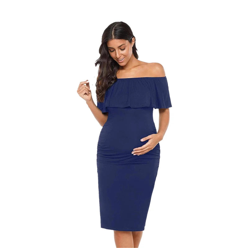 Women’s Cotton Square-Neck Short Sleeves Solid Maternity Dress