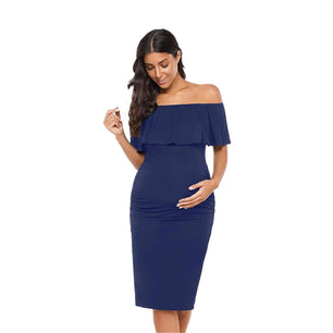 Women’s Cotton Square-Neck Short Sleeves Solid Maternity Dress