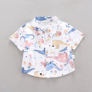 Kid's Boy Cotton Turn-Down Collar Short Sleeves Printed Clothes