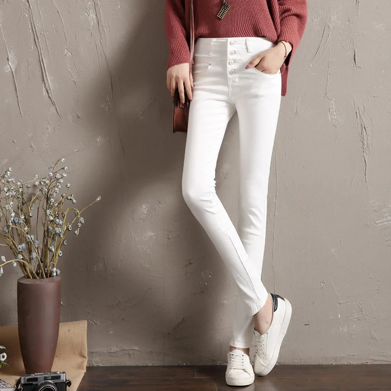 Women's Cotton Button Fly Closure Solid Pattern Casual Pants