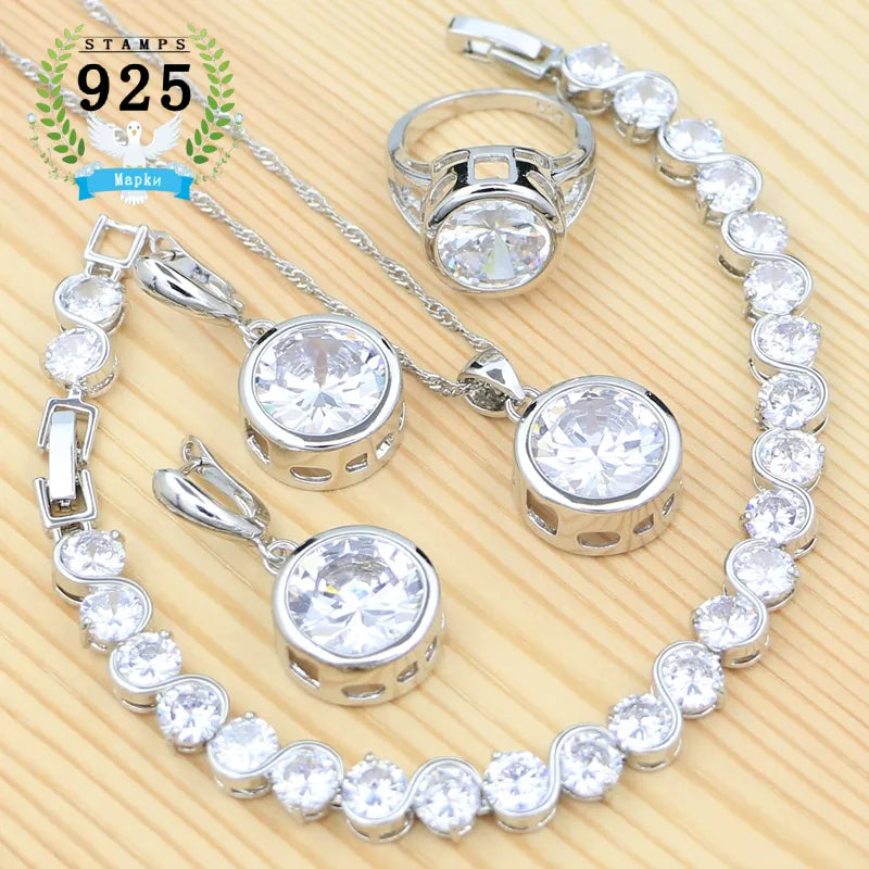 Women's 100% 925 Sterling Silver Zircon Geometric Jewelry Sets