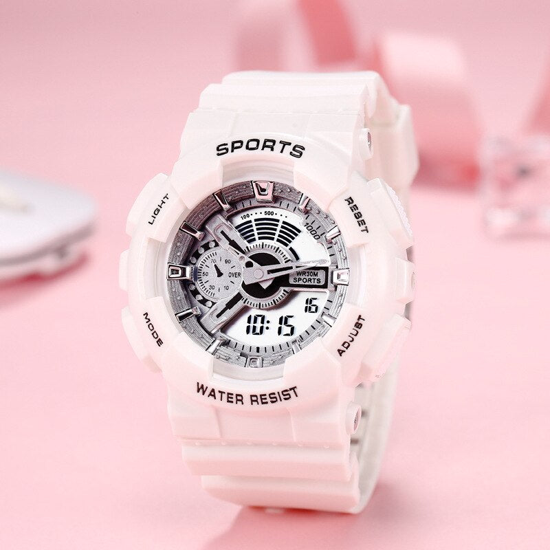 Kid's Acrylic Buckle Clasp Round Shaped Electronic Waterproof Watch