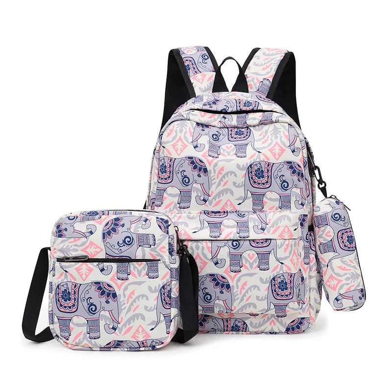 Kid's Oxford Zipper Closure Geometric Pattern School Backpack