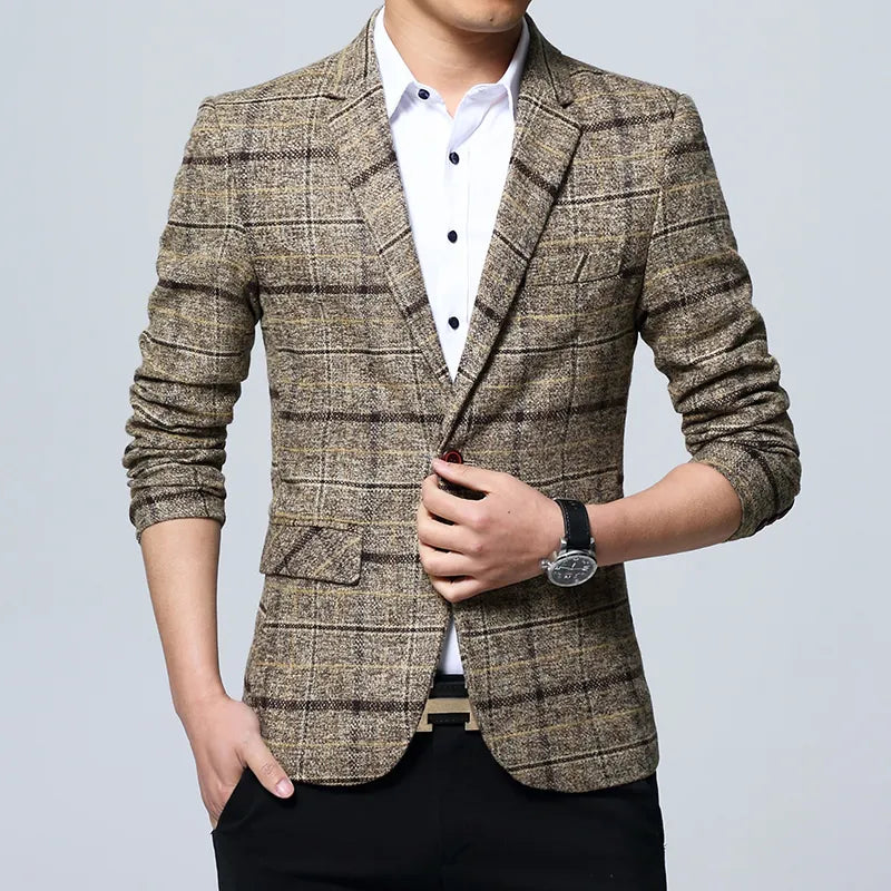 Men's Microfiber Notched Collar Long Sleeve Single Breasted Blazers