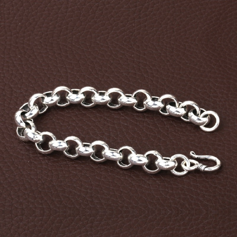 Men's 100% 925 Sterling Silver Round Pattern Trendy Bracelet