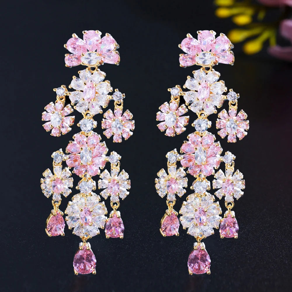 Women's Copper Cubic Zirconia Trendy Bridal Wedding Drop Earrings