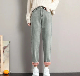 Women's Cotton High Elastic Waist Zipper Fly Closure Casual Pants