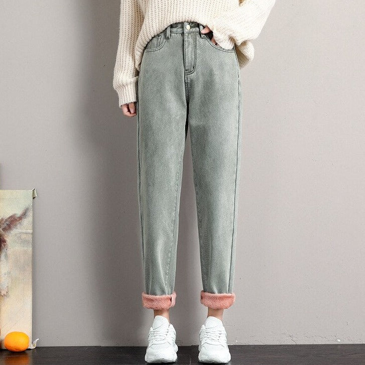 Women's Cotton Zipper Fly Closure High Waist Ankle-Length Pants