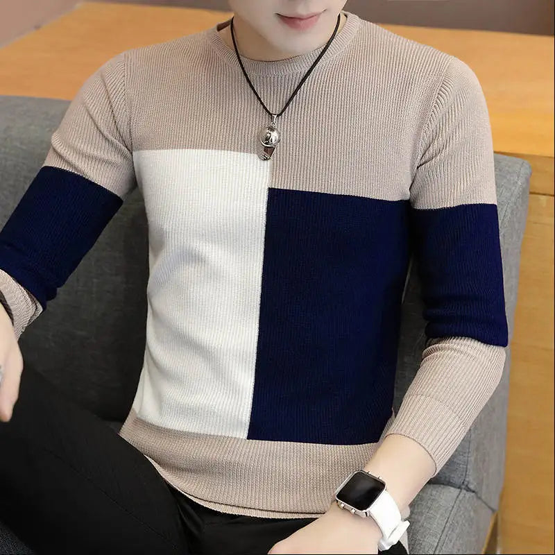 Men's O-Neck Cotton Long Sleeves Mixed Colors Pullover Sweater