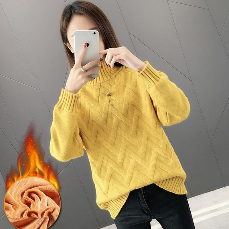 Women's Polyester Turtleneck Knitted Pattern Casual Wear Sweater