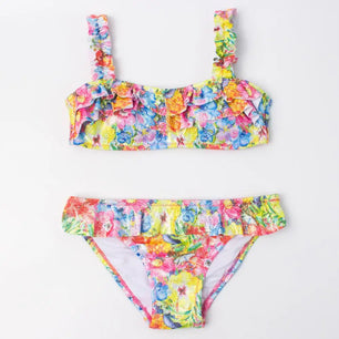 Kid's Polyester Square-Neck Floral Pattern Trendy Swimwear Suit