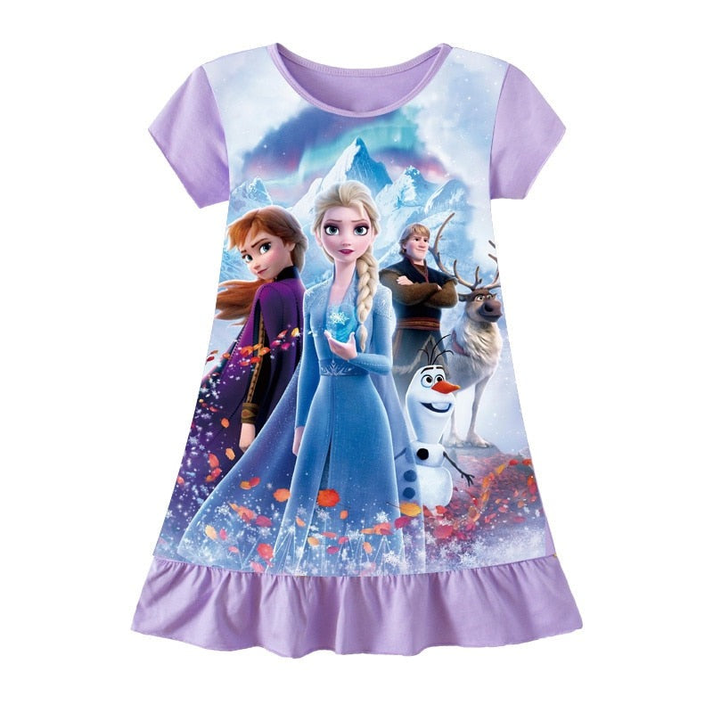 Kid's O-Neck Cotton Short Sleeves Cartoon Pattern Nightgowns