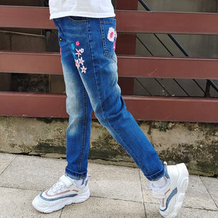 Kid's Cotton Elastic Waist Closure Denim Casual Wear Trouser