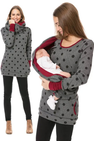 Women's Polyester Long Sleeves Printed Pattern Maternity Top