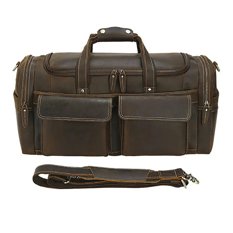 Men's Genuine Leather Zipper Closure Solid Pattern Shoulder Bag