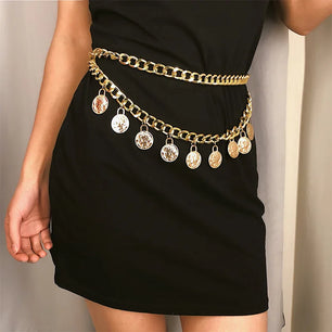 Women's Metal Buckle Closure Solid Pattern Link Chain Belts