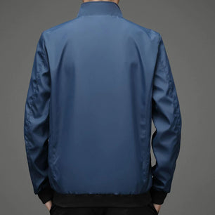 Men's Polyester Stand Collar Long Sleeves Solid Pattern Jacket