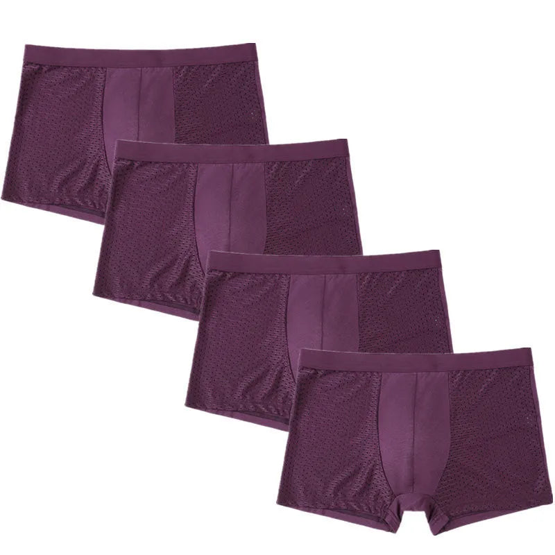 Men's 4 Pcs Spandex Breathable Solid Pattern Loose Boxer Shorts